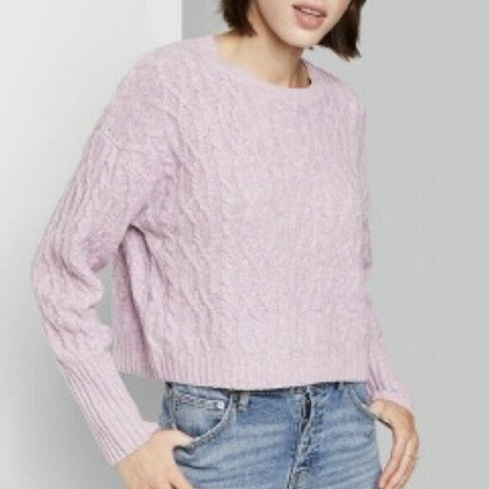 Wild Fable Women's Cable Knit Sweater Crop Pink Lavender M